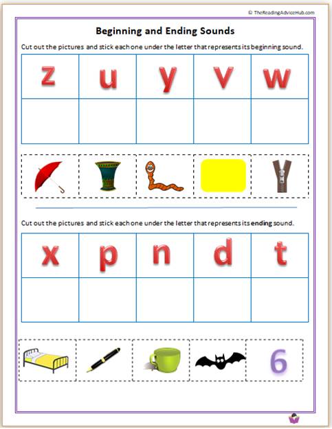 Match the letters to beginning and ending sounds.