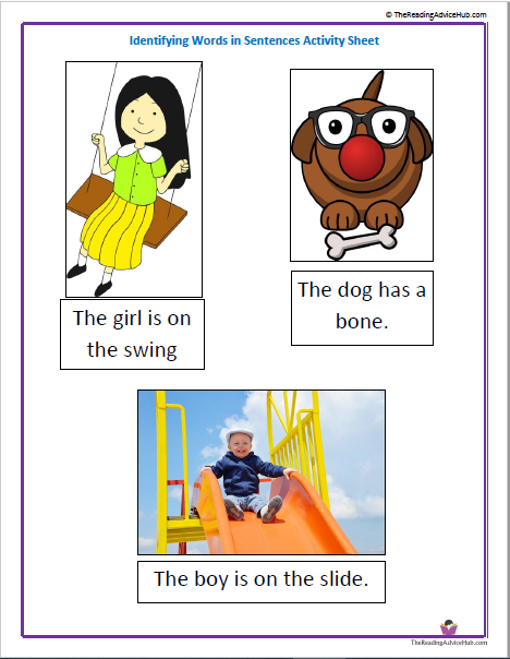 Identifying words in sentences Activity Sheet
